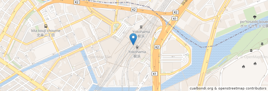 Mapa de ubicacion de 濱そば 横浜店 (JR横浜駅南改札内) en Japão, 神奈川県, 横浜市, 西区, 神奈川区.