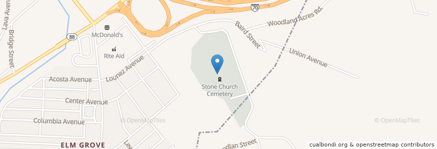 Mapa de ubicacion de Stone Church Cemetery en United States, West Virginia, Wheeling, Ohio County.