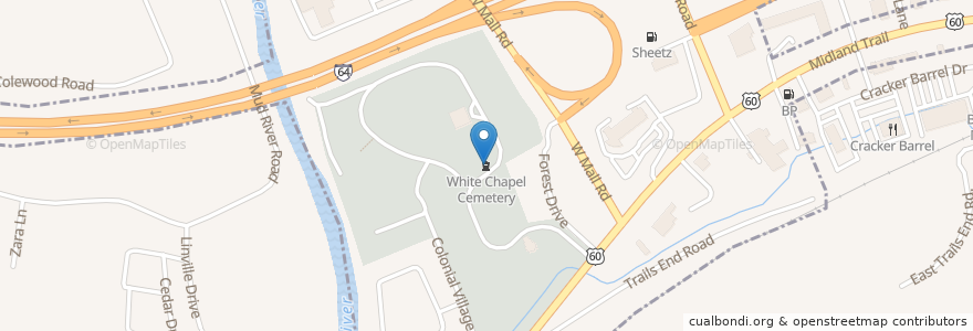Mapa de ubicacion de White Chapel Cemetery en 美利坚合众国/美利堅合眾國, 西弗吉尼亚州/ 西維吉尼亞州 / 西維珍尼亞州, Cabell County, Barboursville.