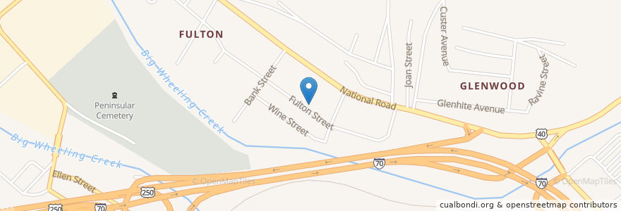 Mapa de ubicacion de Fulton United Methodist Church en Amerika Birleşik Devletleri, Batı Virjinya, Wheeling, Ohio County.