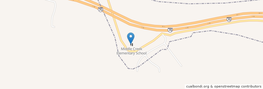 Mapa de ubicacion de Middle Creek Elementary School en Estados Unidos De América, Virginia Occidental, Ohio County.