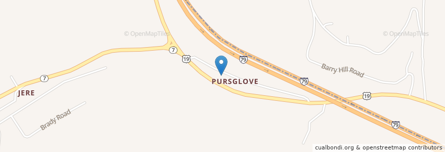Mapa de ubicacion de Pursglove Presbyterian Church en United States, West Virginia, Monongalia County, Cassville.