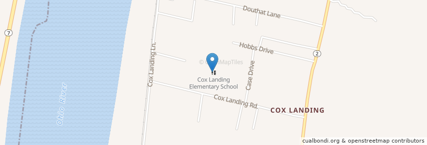 Mapa de ubicacion de Cox Landing Elementary School en ایالات متحده آمریکا, ویرجینیای غربی, Cabell County.