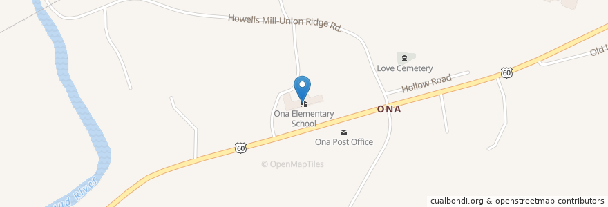 Mapa de ubicacion de Ona Elementary School en アメリカ合衆国, ウェストバージニア州, Cabell County.