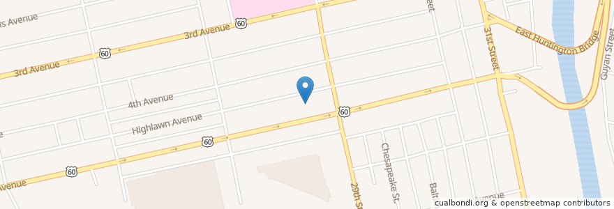Mapa de ubicacion de Cabell County Alternative Learning Center en 미국, 웨스트버지니아, Cabell County, Huntington.
