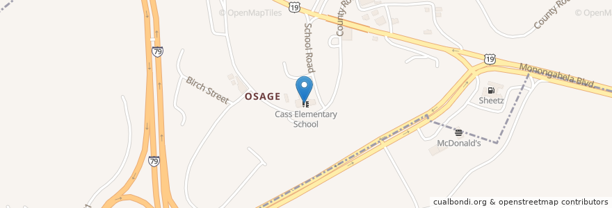 Mapa de ubicacion de Cass Elementary School en 미국, 웨스트버지니아, Monongalia County.