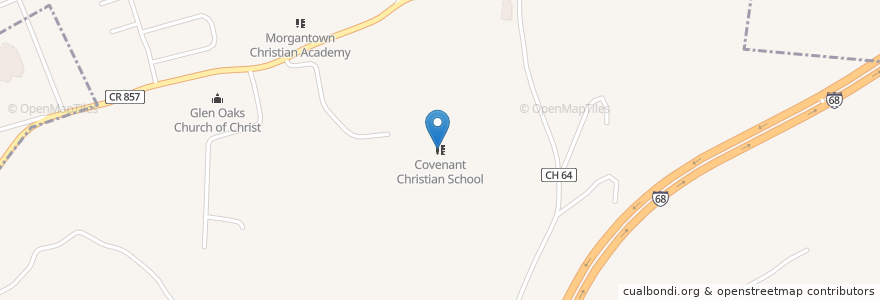 Mapa de ubicacion de Covenant Christian School en Vereinigte Staaten Von Amerika, West Virginia, Monongalia County.