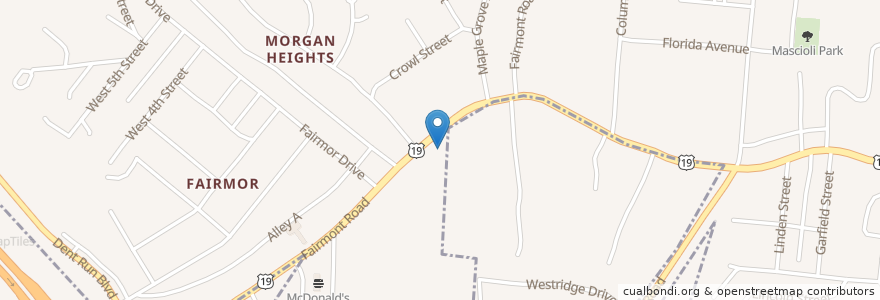 Mapa de ubicacion de Pressley Ridge Morgantown Program School en ایالات متحده آمریکا, ویرجینیای غربی, Monongalia County, Westover.