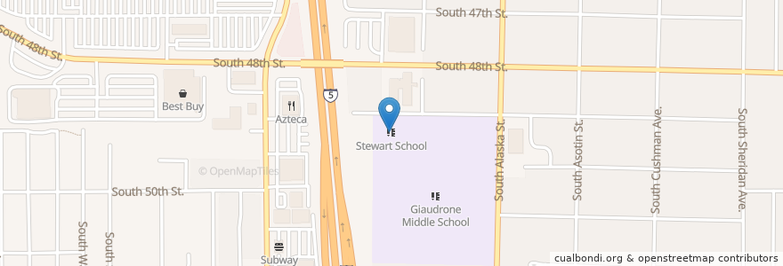 Mapa de ubicacion de Stewart School en 미국, 워싱턴, Pierce County, Tacoma.