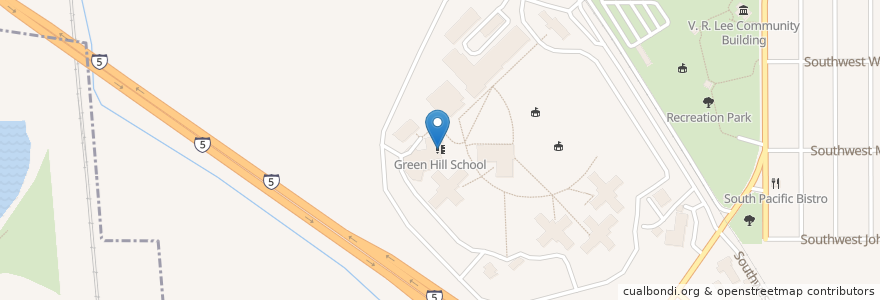 Mapa de ubicacion de Green Hill School en アメリカ合衆国, ワシントン州, Lewis County, Chehalis.
