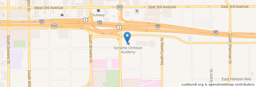 Mapa de ubicacion de Dynamic Christian Academy en Amerika Birleşik Devletleri, Vaşington, Spokane County, Spokane.