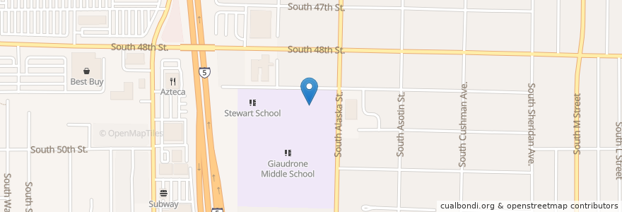 Mapa de ubicacion de Seward Elementary School en 미국, 워싱턴, Pierce County, Tacoma.