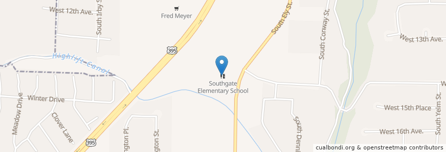 Mapa de ubicacion de Southgate Elementary School en Estados Unidos Da América, Washington, Benton County, Tri-Cities, Kennewick.