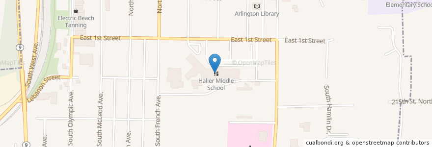Mapa de ubicacion de Haller Middle School en 美利坚合众国/美利堅合眾國, 华盛顿州 / 華盛頓州, Snohomish County, Arlington.
