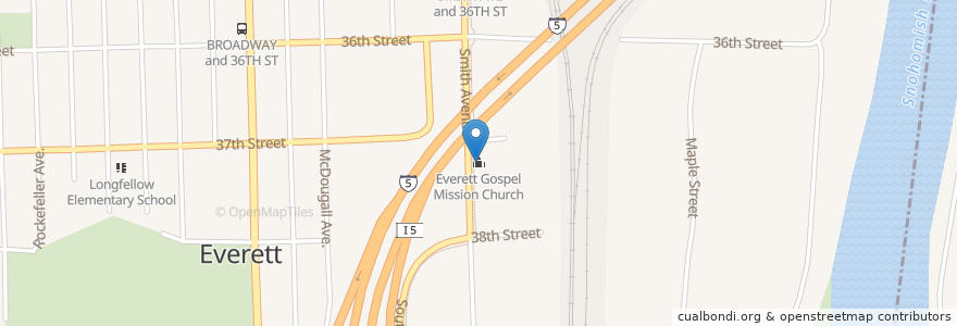 Mapa de ubicacion de Everett Gospel Mission Church en 美利坚合众国/美利堅合眾國, 华盛顿州 / 華盛頓州, Snohomish County, Everett.
