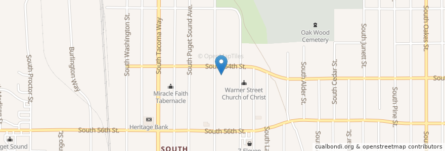 Mapa de ubicacion de Warner Street Church of Christ en Verenigde Staten, Washington, Pierce County, Tacoma.
