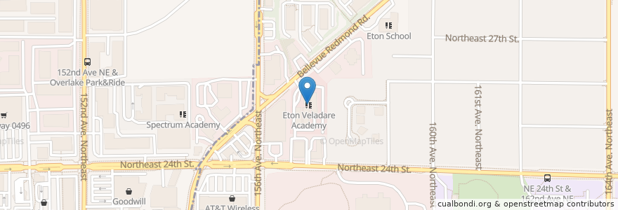 Mapa de ubicacion de Eton Veladare Academy en 미국, 워싱턴, King County, Bellevue.