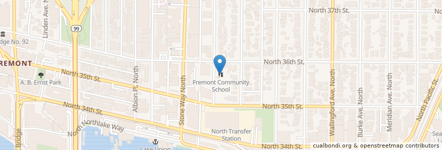 Mapa de ubicacion de Fremont Community School en Vereinigte Staaten Von Amerika, Washington, King County, Seattle.