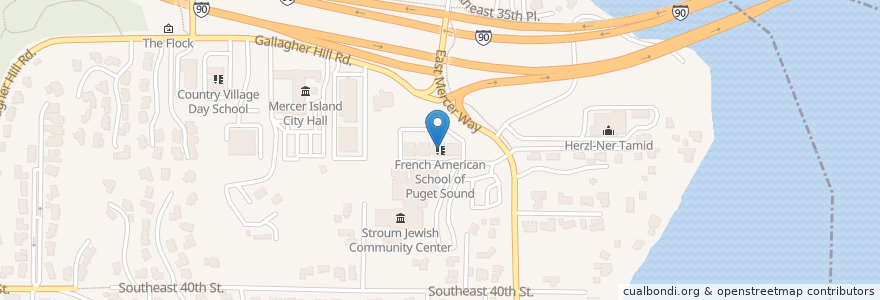 Mapa de ubicacion de French American School of Puget Sound en الولايات المتّحدة الأمريكيّة, واشنطن, King County, Mercer Island.
