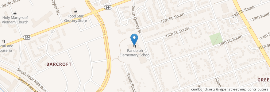 Mapa de ubicacion de Randolph Elementary School en アメリカ合衆国, バージニア州, Arlington County, Arlington.
