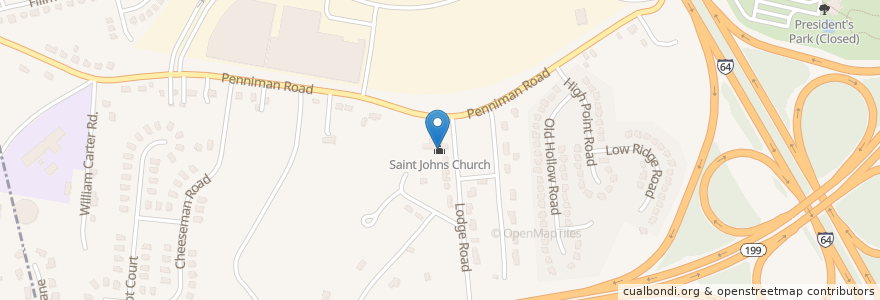 Mapa de ubicacion de Saint Johns Church en Estados Unidos Da América, Virgínia, York County.