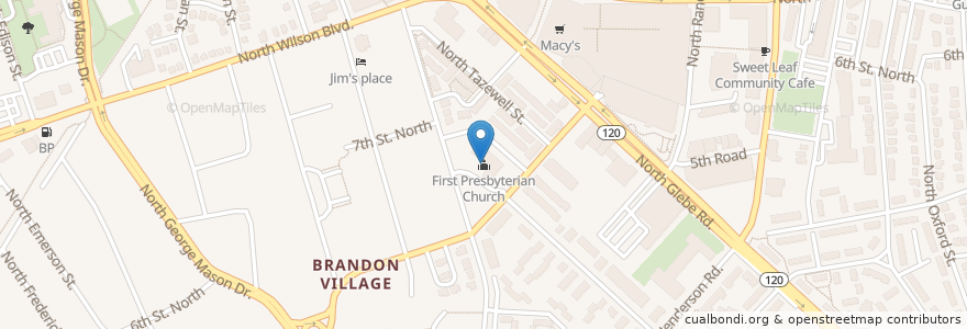 Mapa de ubicacion de First Presbyterian Church en 美利坚合众国/美利堅合眾國, 弗吉尼亚州 / 維吉尼亞州 / 維珍尼亞州, Arlington County, Arlington.