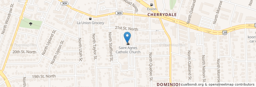 Mapa de ubicacion de Saint Agnes Catholic Church en 美利坚合众国/美利堅合眾國, 弗吉尼亚州 / 維吉尼亞州 / 維珍尼亞州, Arlington County, Arlington.