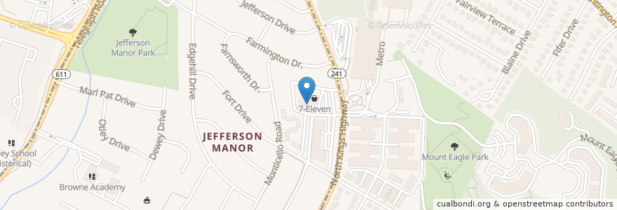 Mapa de ubicacion de Jefferson Manor Post Office en Stati Uniti D'America, Virginia, Fairfax County, Huntington.