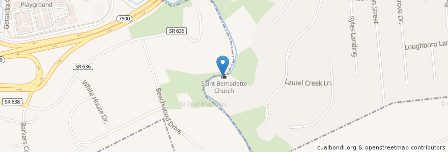 Mapa de ubicacion de Saint Bernadette Church en アメリカ合衆国, バージニア州, Fairfax County, West Springfield.