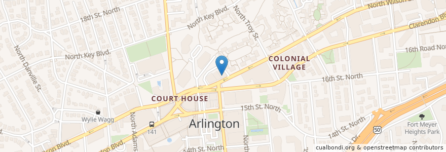Mapa de ubicacion de Courthouse Post Office en 美利坚合众国/美利堅合眾國, 弗吉尼亚州 / 維吉尼亞州 / 維珍尼亞州, Arlington County, Arlington.