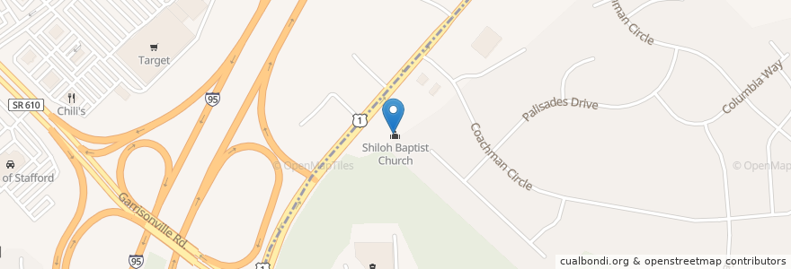 Mapa de ubicacion de Shiloh Baptist Church en ایالات متحده آمریکا, ویرجینیا, Stafford County.
