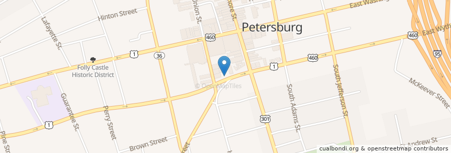 Mapa de ubicacion de Oak Street African Methodist Episcopal Zion Church en Verenigde Staten, Virginia, Petersburg.