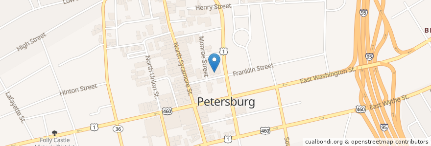 Mapa de ubicacion de Petersburg Post Office en Amerika Syarikat, Virginia, Petersburg.