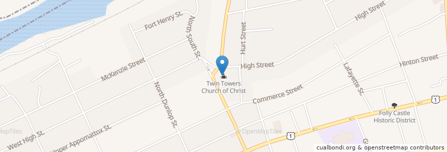 Mapa de ubicacion de Twin Towers Church of Christ en États-Unis D'Amérique, Virginie, Petersburg.