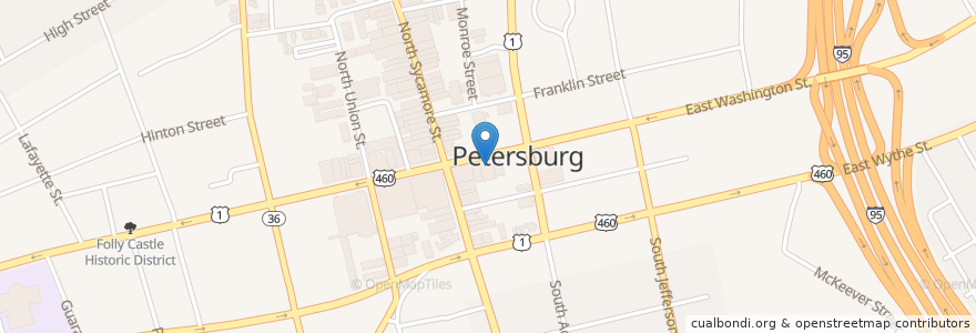 Mapa de ubicacion de Washington Street United Methodist Church en United States, Virginia, Petersburg.