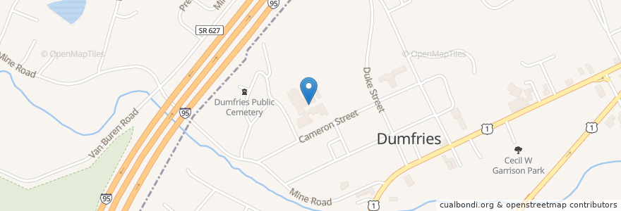 Mapa de ubicacion de Dumfries Elementary School en United States, Virginia, Prince William County.