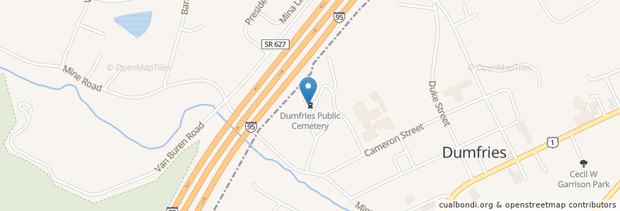 Mapa de ubicacion de Dumfries Public Cemetery en Vereinigte Staaten Von Amerika, Virginia, Prince William County.