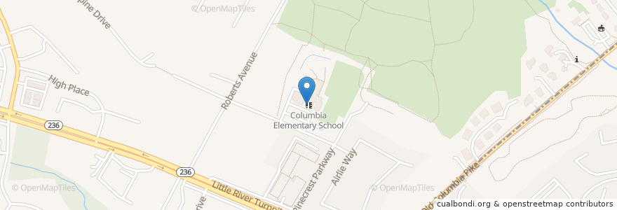 Mapa de ubicacion de Columbia Elementary School en アメリカ合衆国, バージニア州, Fairfax County, Annandale.