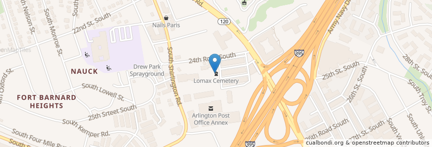 Mapa de ubicacion de Lomax Cemetery en Amerika Birleşik Devletleri, Virjinya, Arlington County, Arlington.
