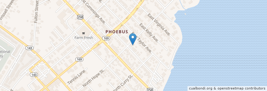 Mapa de ubicacion de Phoebus Baptist Church en Stati Uniti D'America, Virginia, Hampton City, Hampton.