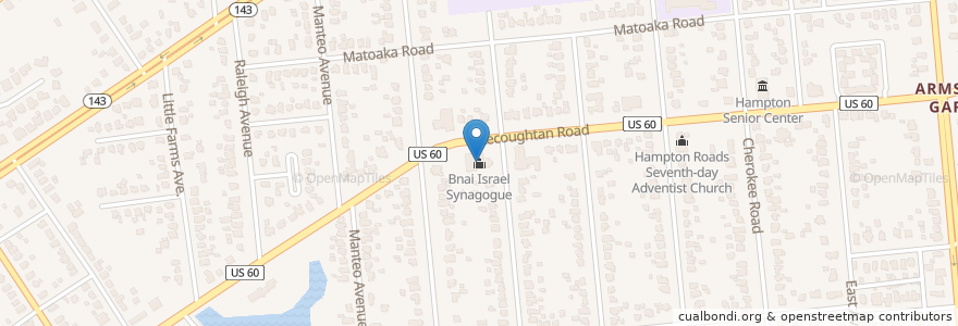 Mapa de ubicacion de Bnai Israel Synagogue en États-Unis D'Amérique, Virginie, Hampton City, Hampton.