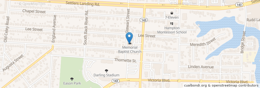 Mapa de ubicacion de Memorial Baptist Church en Vereinigte Staaten Von Amerika, Virginia, Hampton City, Hampton.