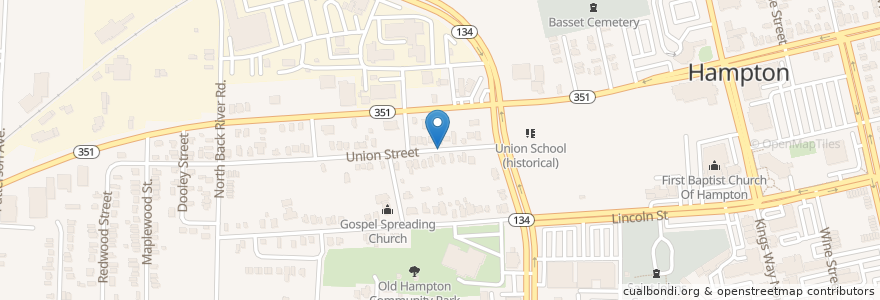Mapa de ubicacion de Progressive Church of Jesus en アメリカ合衆国, バージニア州, Hampton City, Hampton.