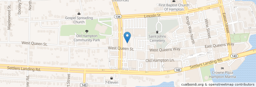 Mapa de ubicacion de Queen Street Baptist Church en Stati Uniti D'America, Virginia, Hampton City, Hampton.