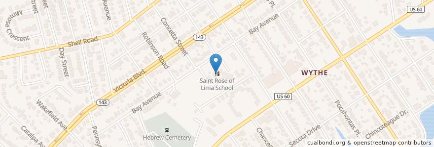 Mapa de ubicacion de Saint Rose of Lima School en アメリカ合衆国, バージニア州, Hampton City, Hampton.