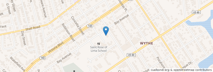 Mapa de ubicacion de Wythe Parkway Baptist Church en 미국, 버지니아, Hampton City, Hampton.