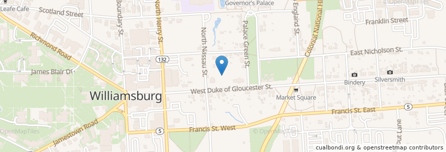 Mapa de ubicacion de Bruton Parish Churchyard en Estados Unidos Da América, Virgínia, Williamsburg.