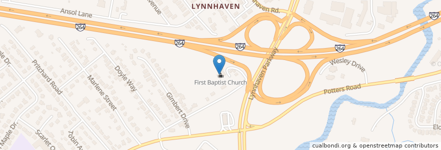 Mapa de ubicacion de First Baptist Church en Stati Uniti D'America, Virginia, Virginia Beach.