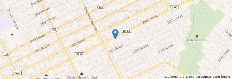 Mapa de ubicacion de Church of the Lord Jesus en アメリカ合衆国, バージニア州, Newport News City, Newport News.