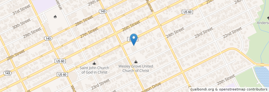 Mapa de ubicacion de Shalom Baptist Church en アメリカ合衆国, バージニア州, Newport News City, Newport News.